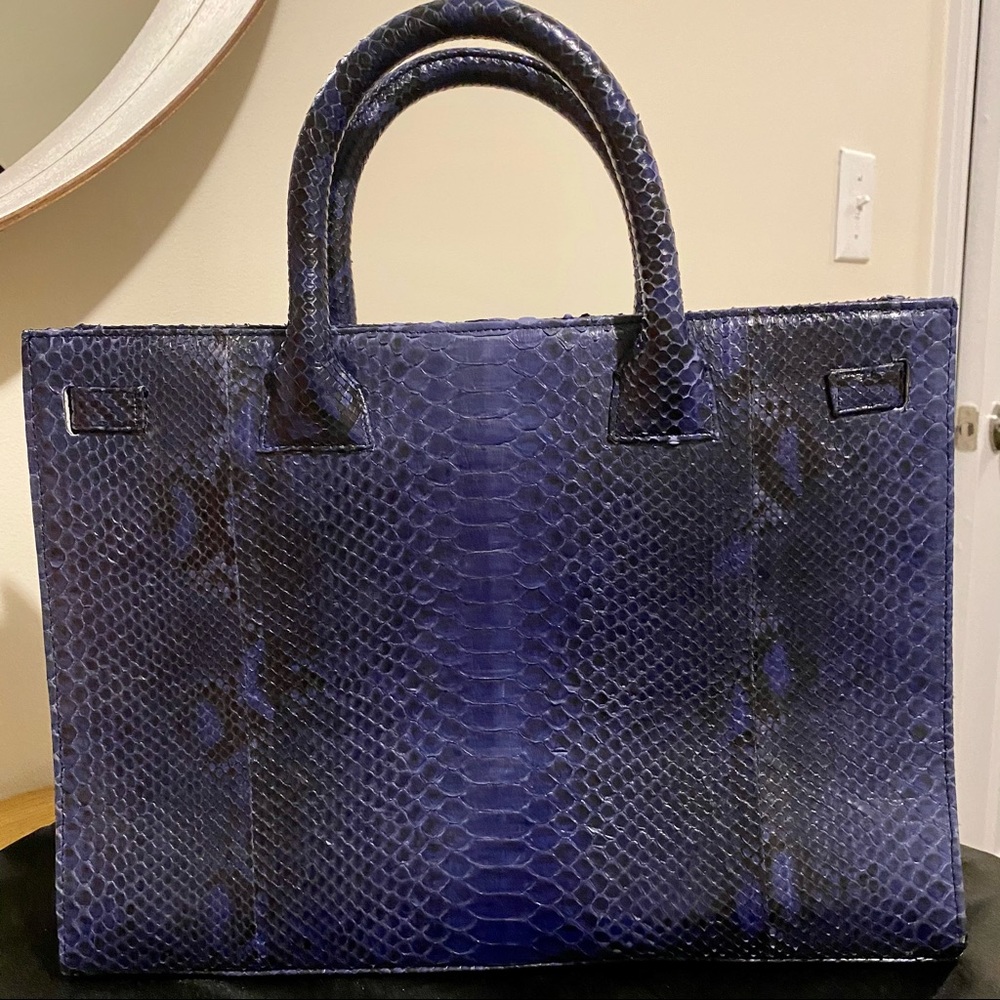 Elegant Blue Real Python Leather Handbag - image 2